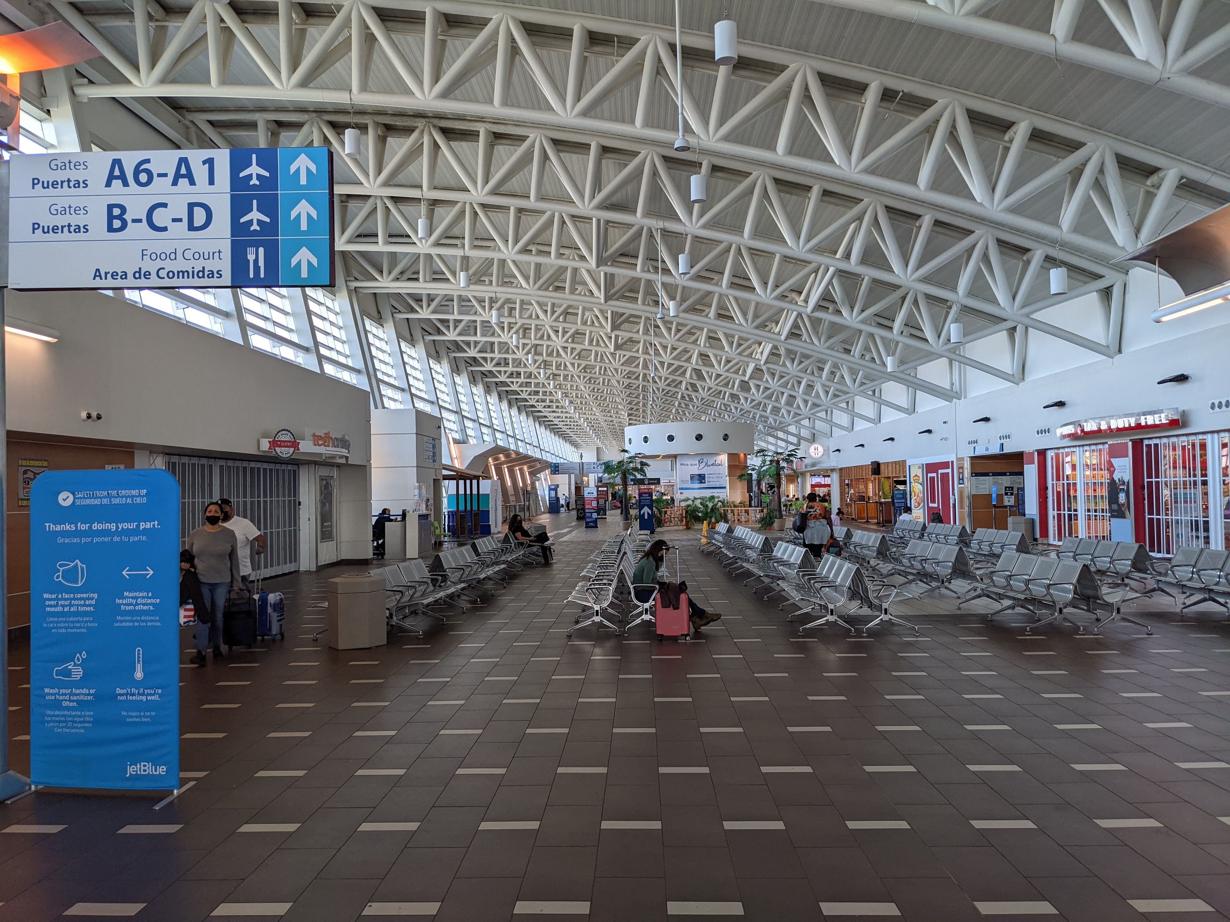 The (relatively) new Terminal A at Luis Munoz Marin International Airport (SJU) offers plenty of light to go with the modern architectural design