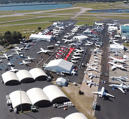 Overhead view of Orlando Executive Airport during the NBAA convention